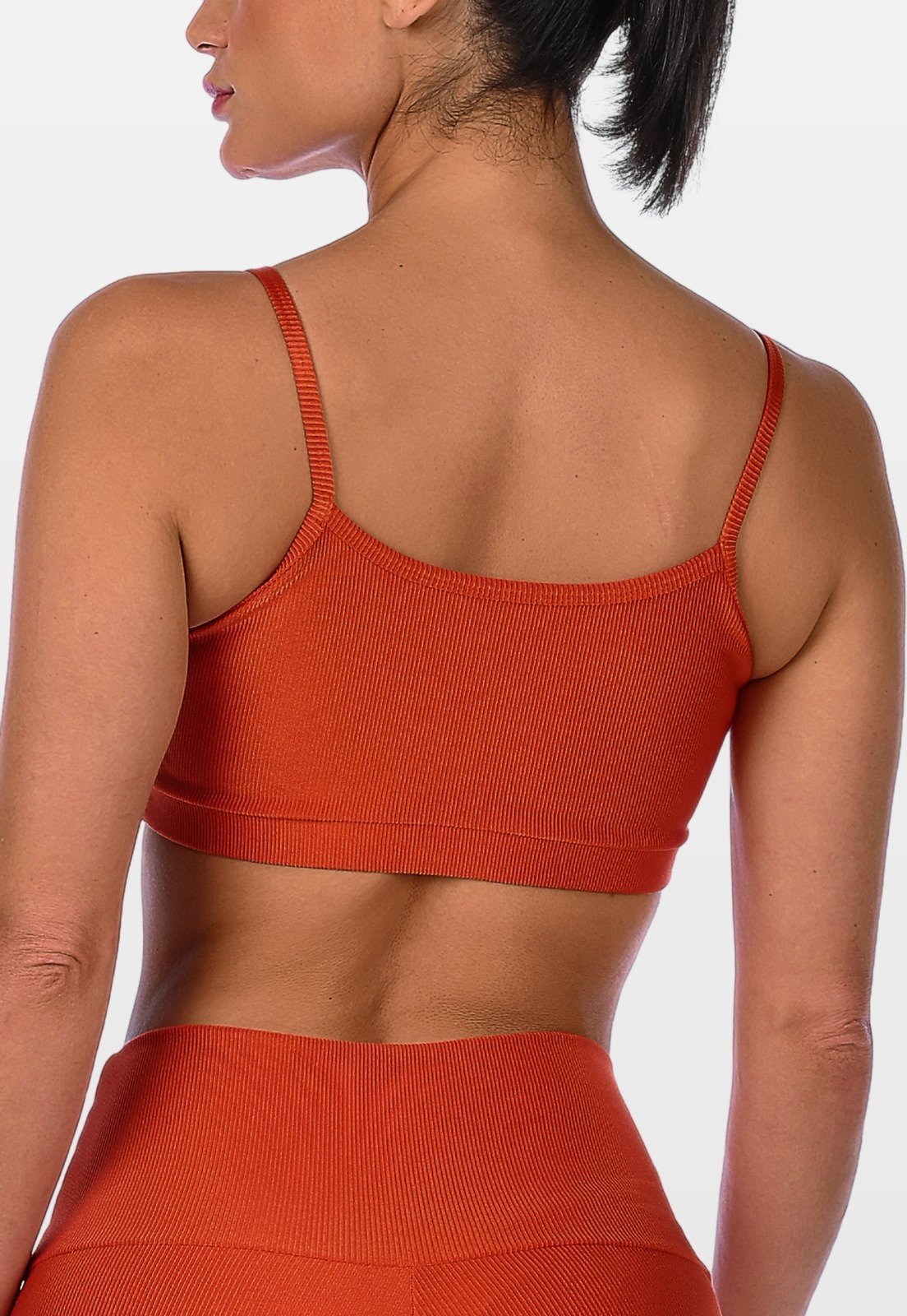 Vista 3 Top Fitness Com Alça Fina Summer Soul Bojo Removível Canelado laranja Summer Soul laranja