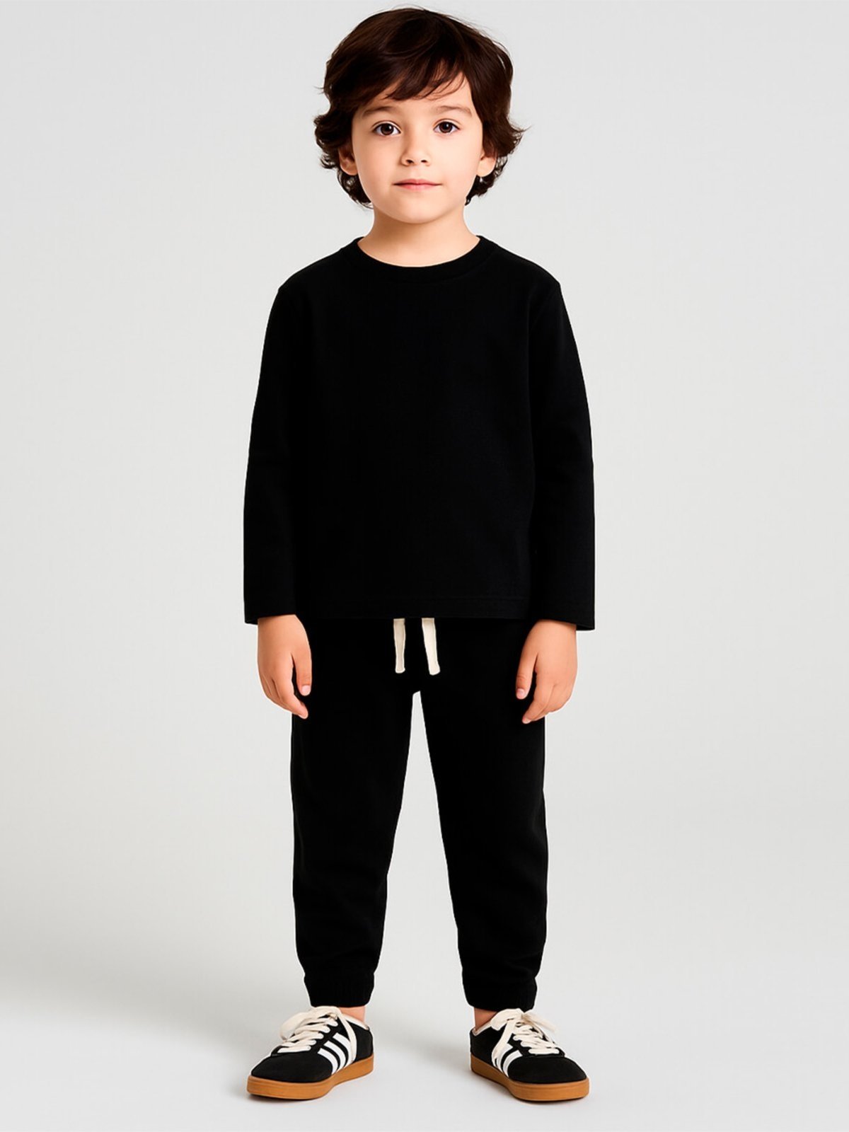 Infantil – Conjunto Bugbee Menino Camiseta Manga Longa e Calça Malha Suedine Preto