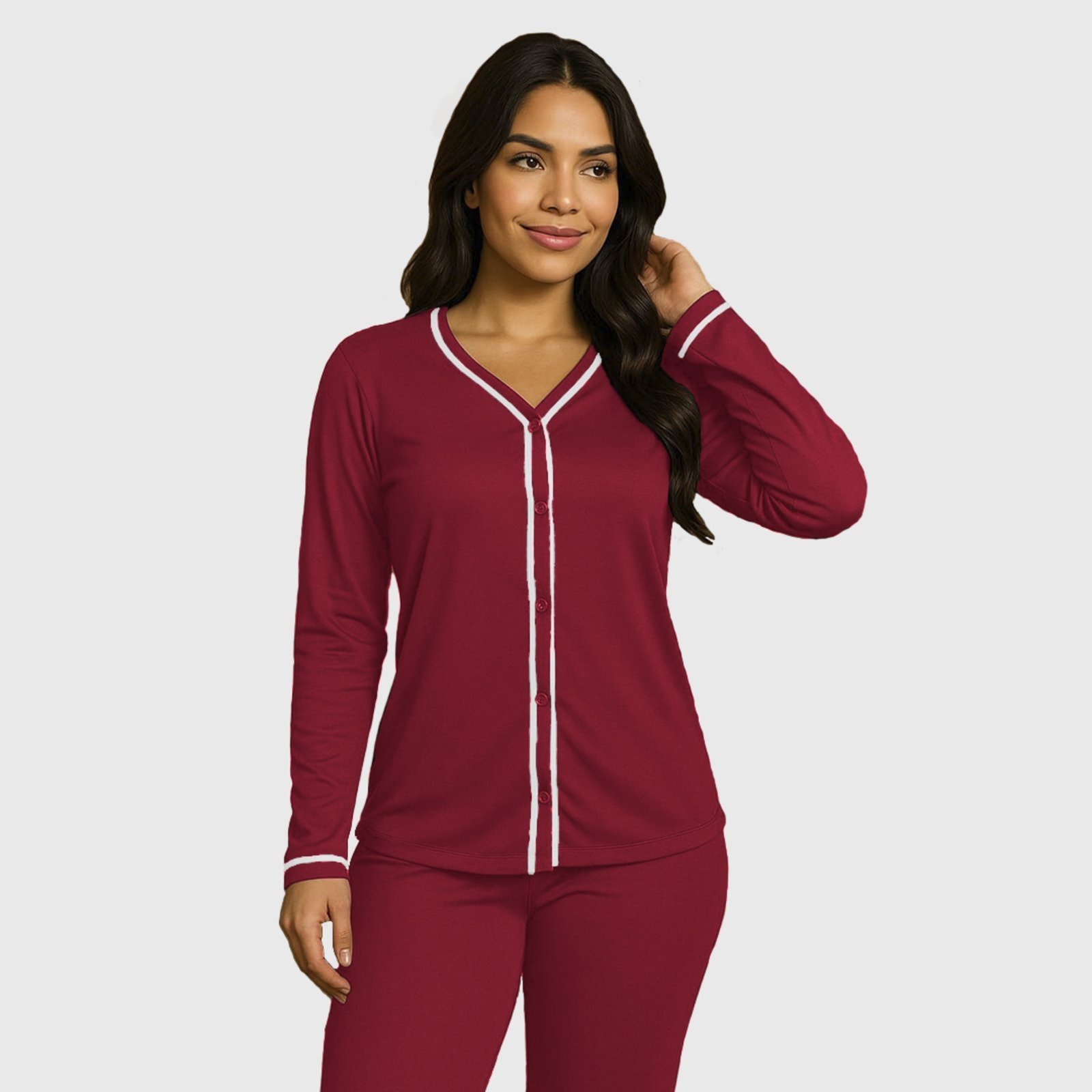 Pijama Blogueira Tetê Variedades Manga Longa Feminino Confortável Moda Casual Básico Rubro