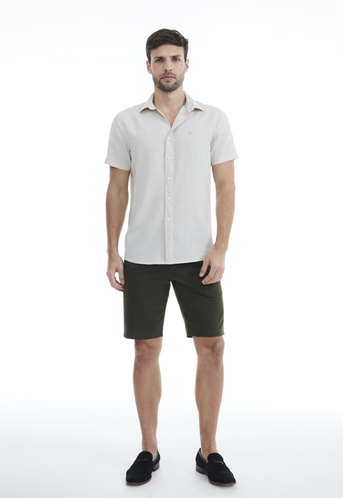 Bermuda Sarja Traymon Chino Slim Verde Militar Escuro