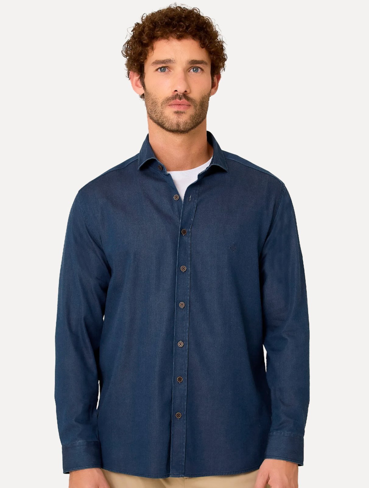 Camisa Dudalina Masculina Slim Tricoline Stretch Lisa Azul Jeans