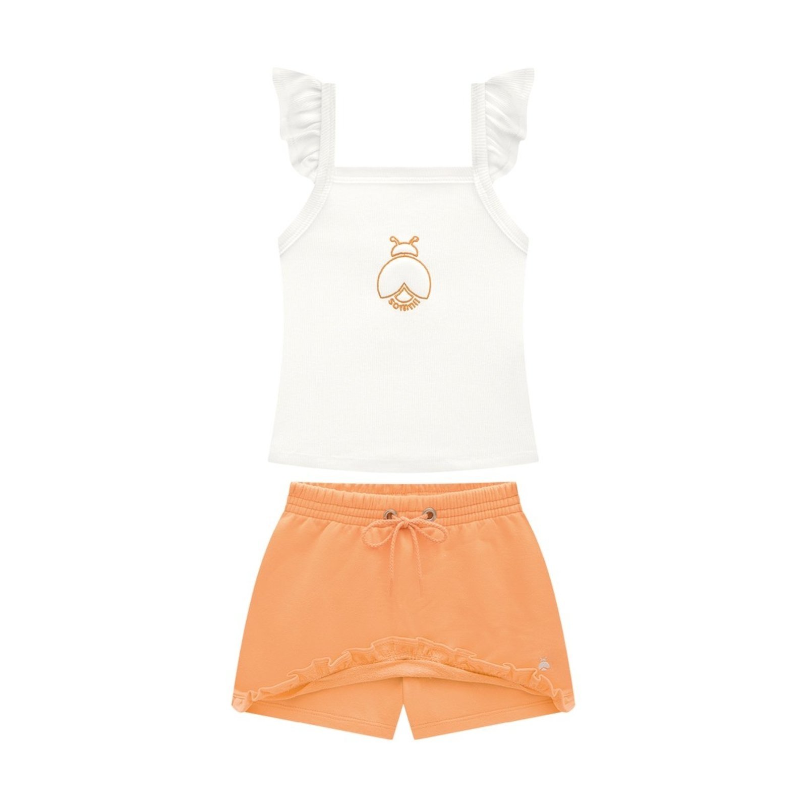 Infantil - Conjunto Menina Blusa Ribana Canelada e Short Saia Moletinho