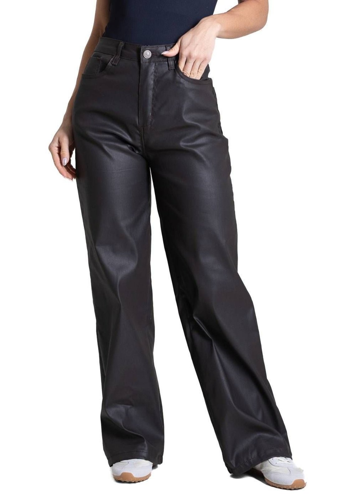 Calça Resinada Sawary Wide Leg Petit - 283774 - Marrom - Sawary