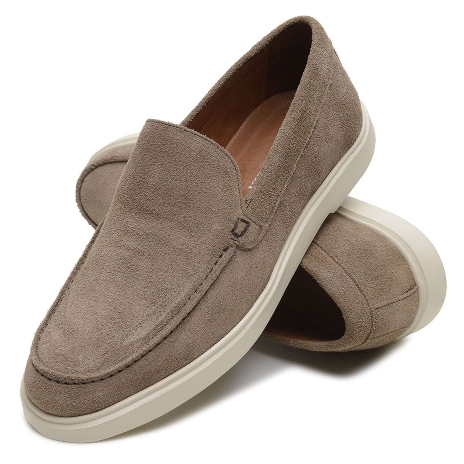 Sapato Casual Masculino Anna Andrade Slip On Em Couro Dockside Conforto Dia a Dia Areia