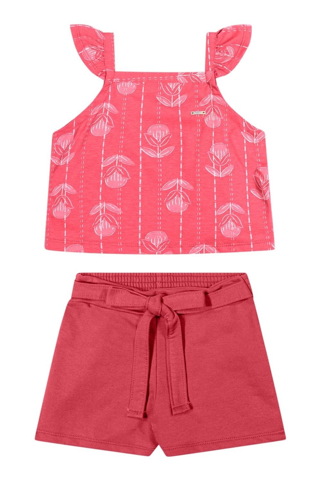 Infantil - Conjunto Menina Floral Com Babados Elian Rosa