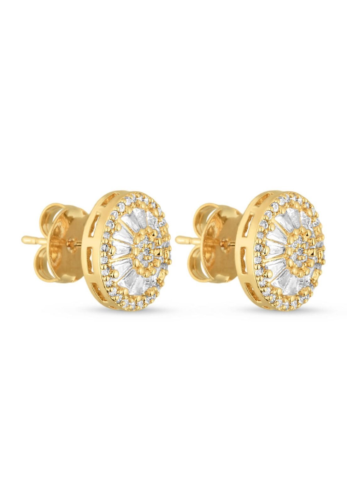 Vista 2 Brinco Semijoia Redondo Pizza Cravejado Com Zircônias Banhado A Ouro 18K Br STORE ORA SEMIJOIAS dourado