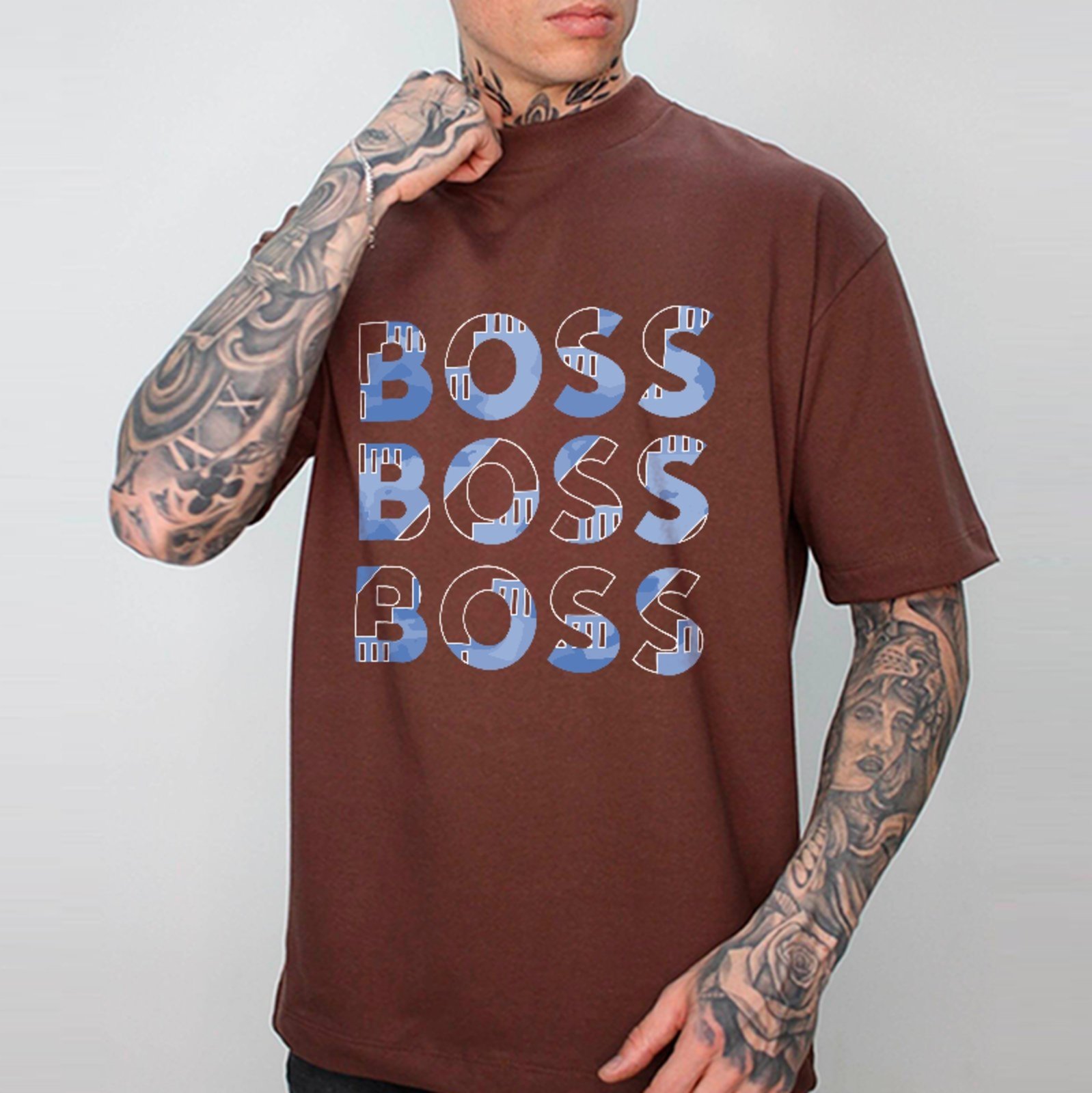 Camiseta Oversized Boss Pattern Style Fashion Hype Marrom