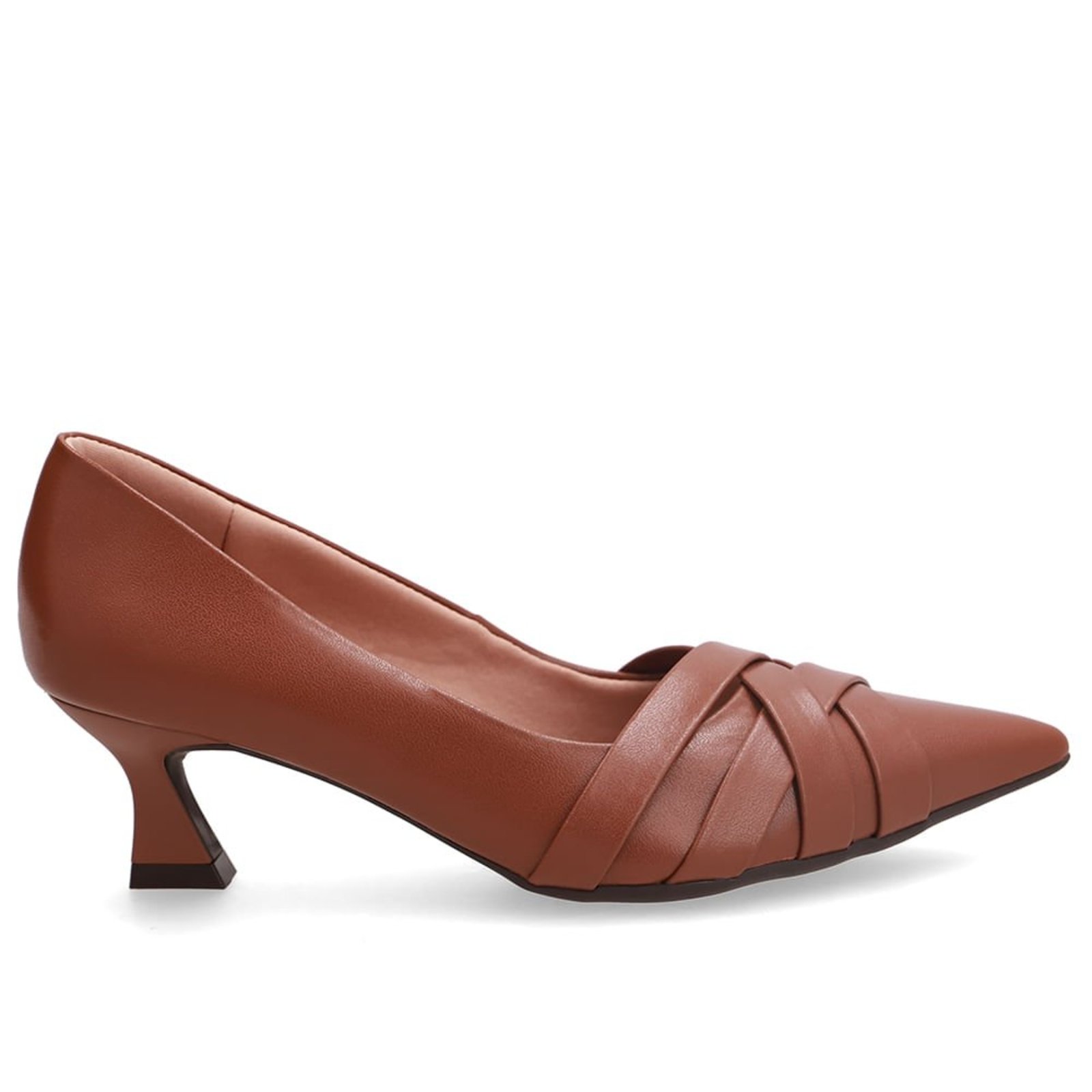 Scarpin Em Couro Marrom Com Salto Baixo Fino