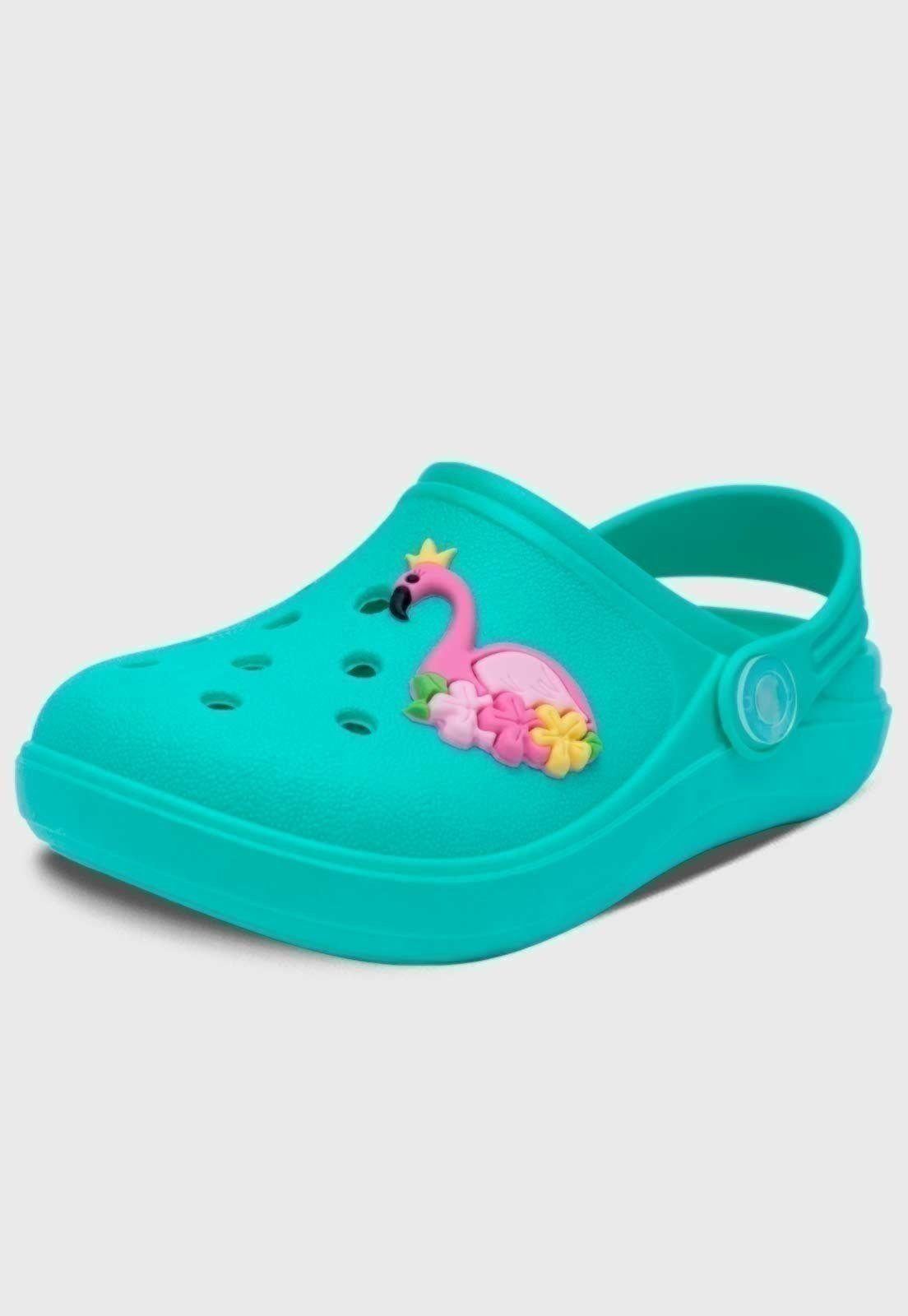 Infantil - Babuche Feminino Popidi Menina Flamingo Verde