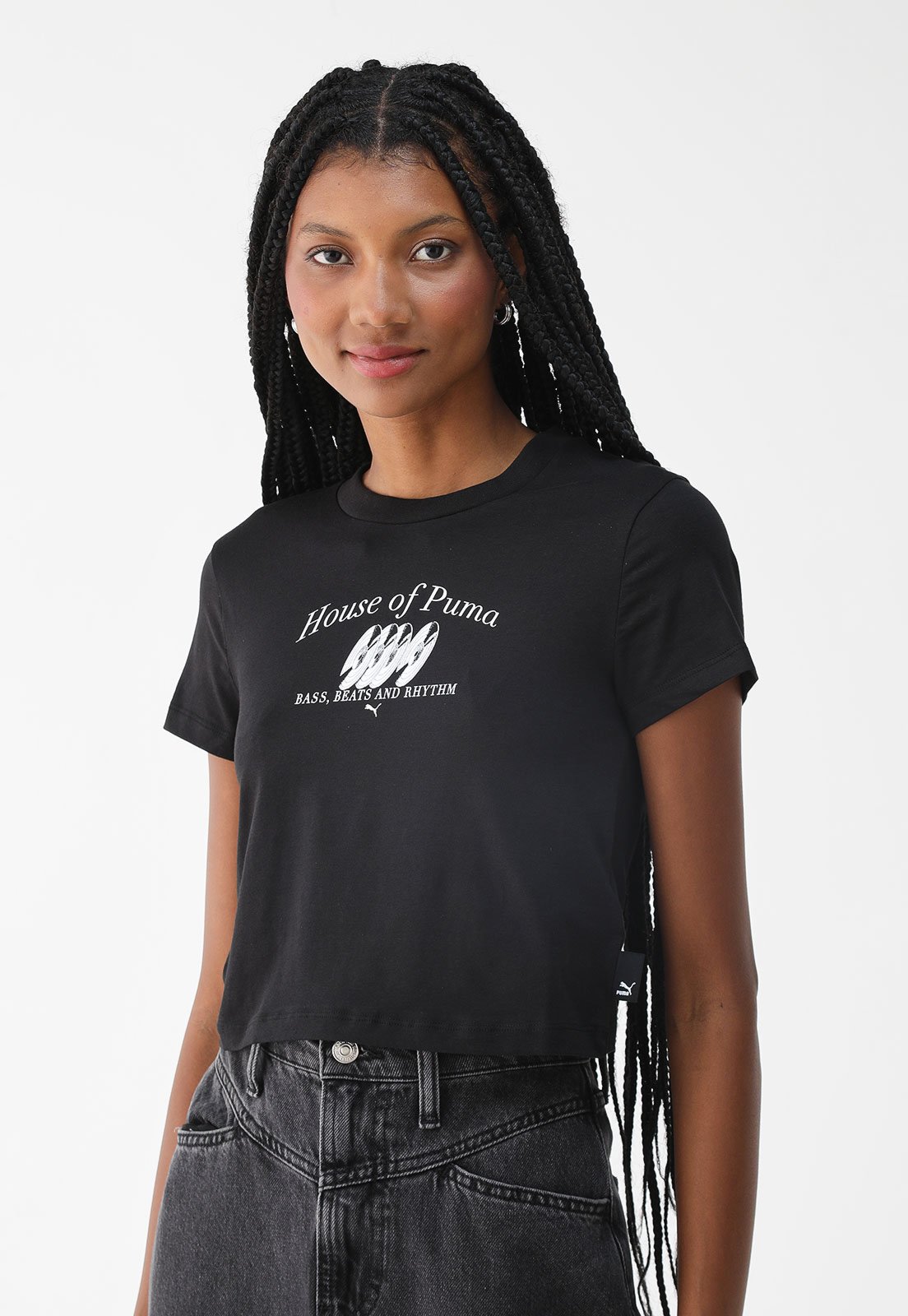 Camiseta Cropped Puma Reta Music Baby Preta