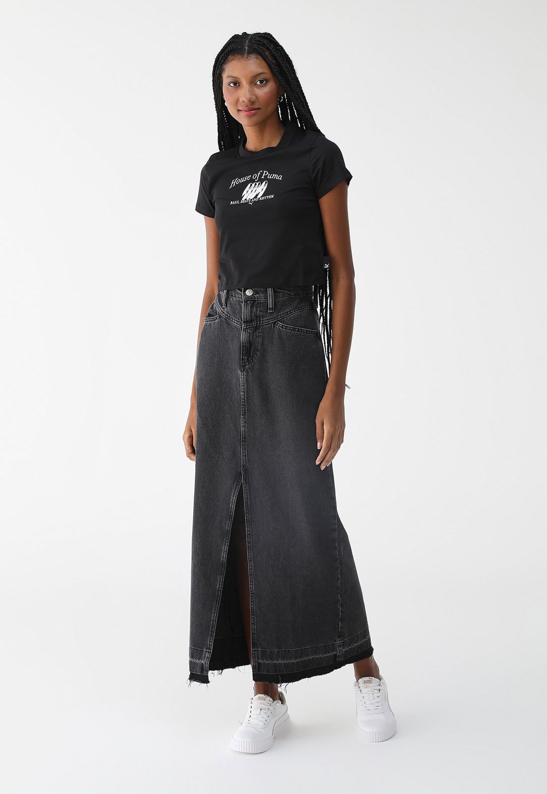 Vista 3 Camiseta Cropped Puma Reta Music Baby Preta preto Puma preto