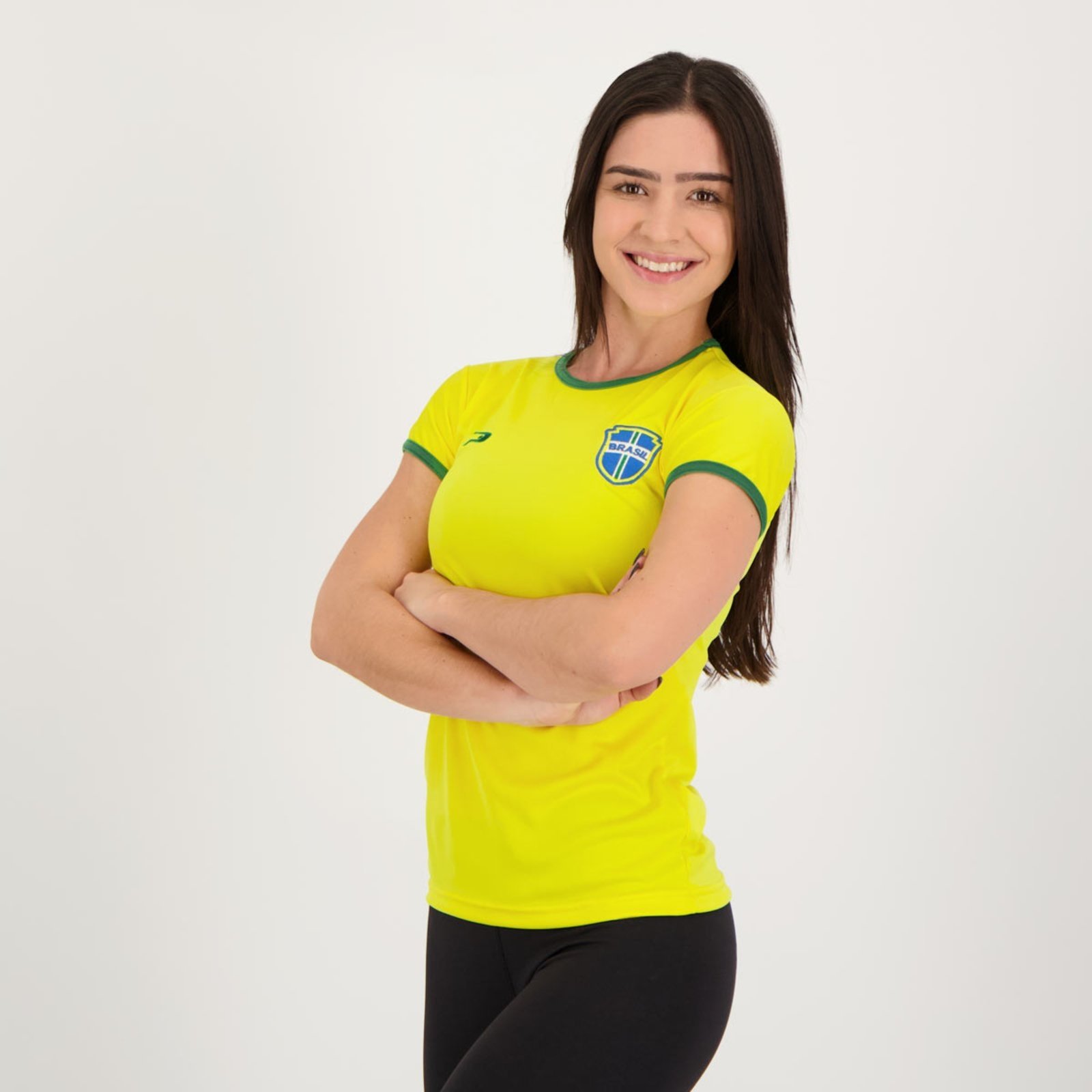 Vista 3 Camisa Placar Brasil Brasão Feminina Amarela amarelo Placar amarelo