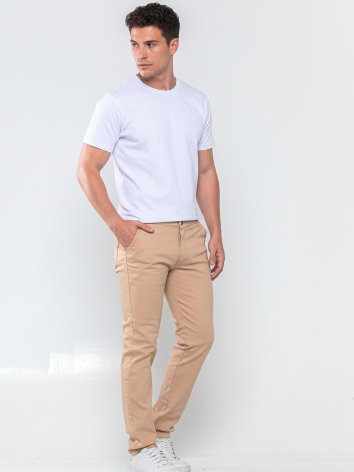 Calça Sarja Masculina Alpha Street Wear Casual e Basica Confortavel Dia a Dia Bege