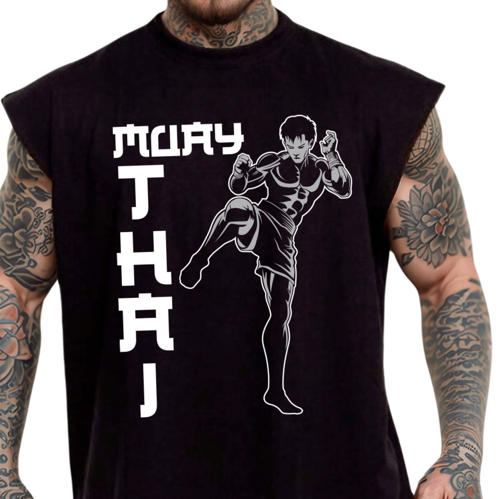 Camiseta Regata Machão Ousy Muay Thai Minimalista Oversized Masculina Preto