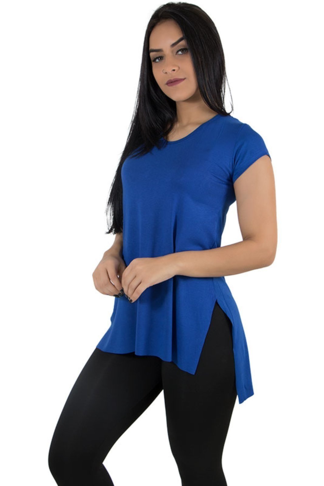 Vista 3 Blusa Manga Curta Diluxo Sobre Legging azul Diluxo azul