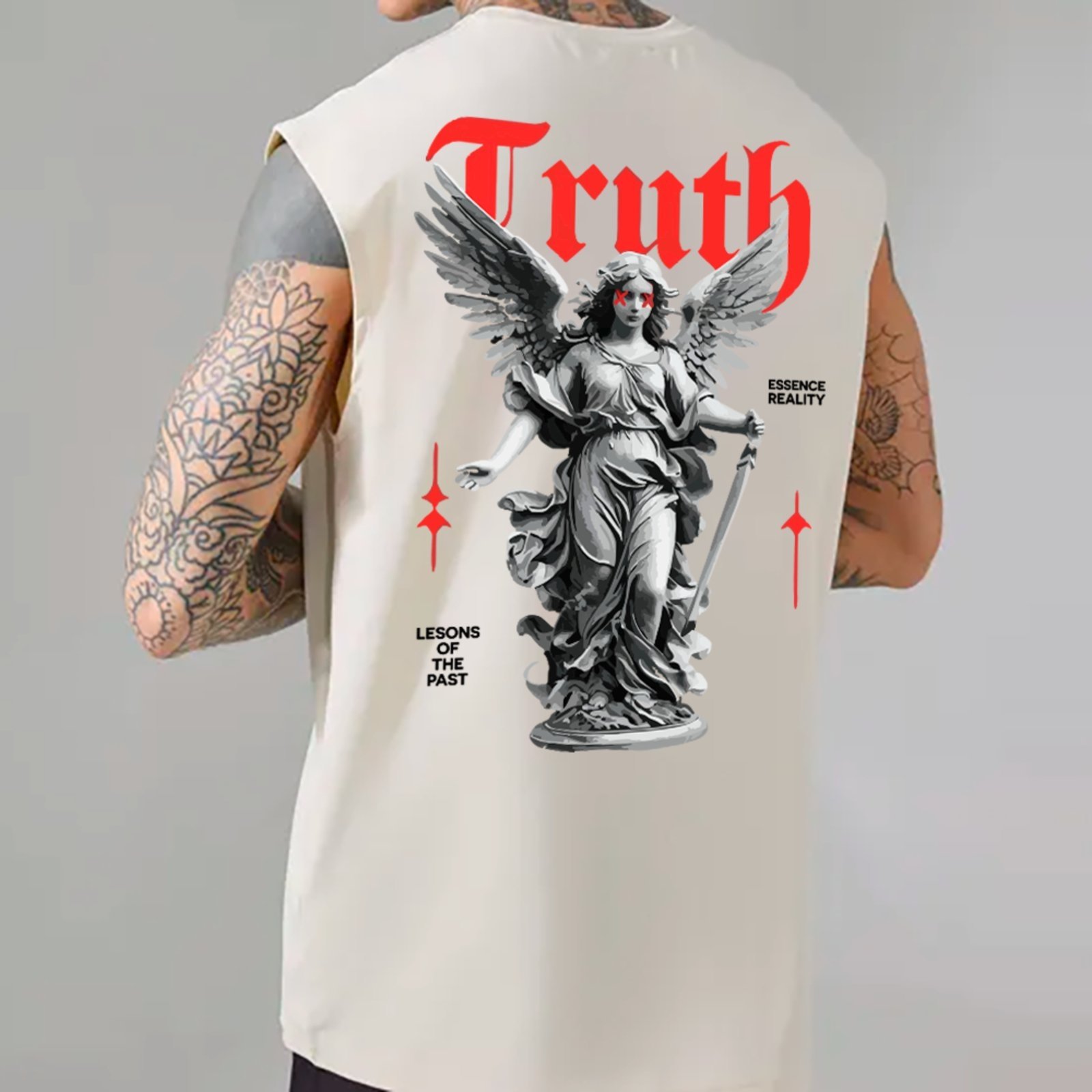 Camiseta Regata Machão Ousy Truth Anjo Estátua Oversized Masculina Branco