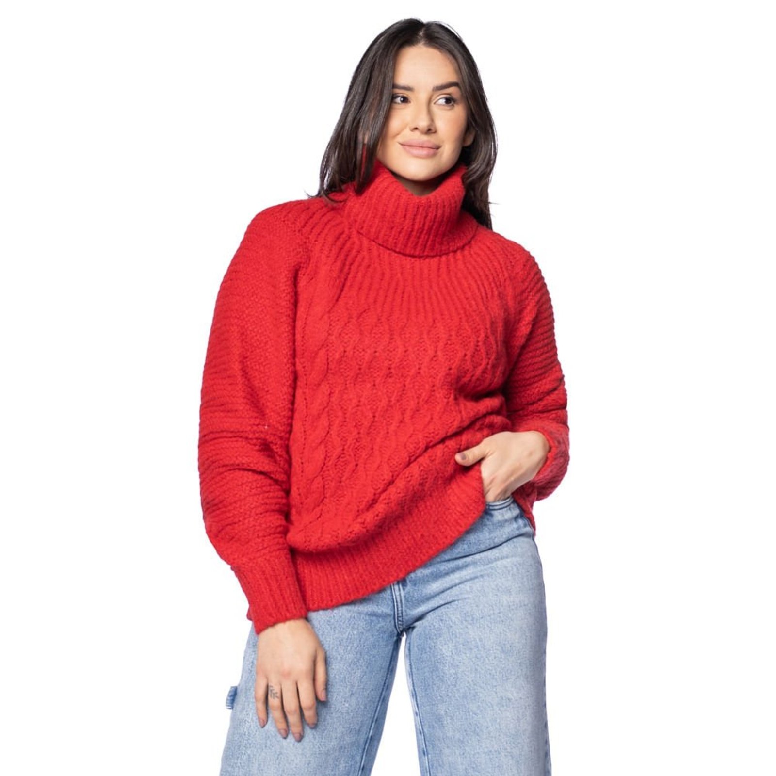 Blusa Feminina Biamar Texturizada Gola Alta Vermelho