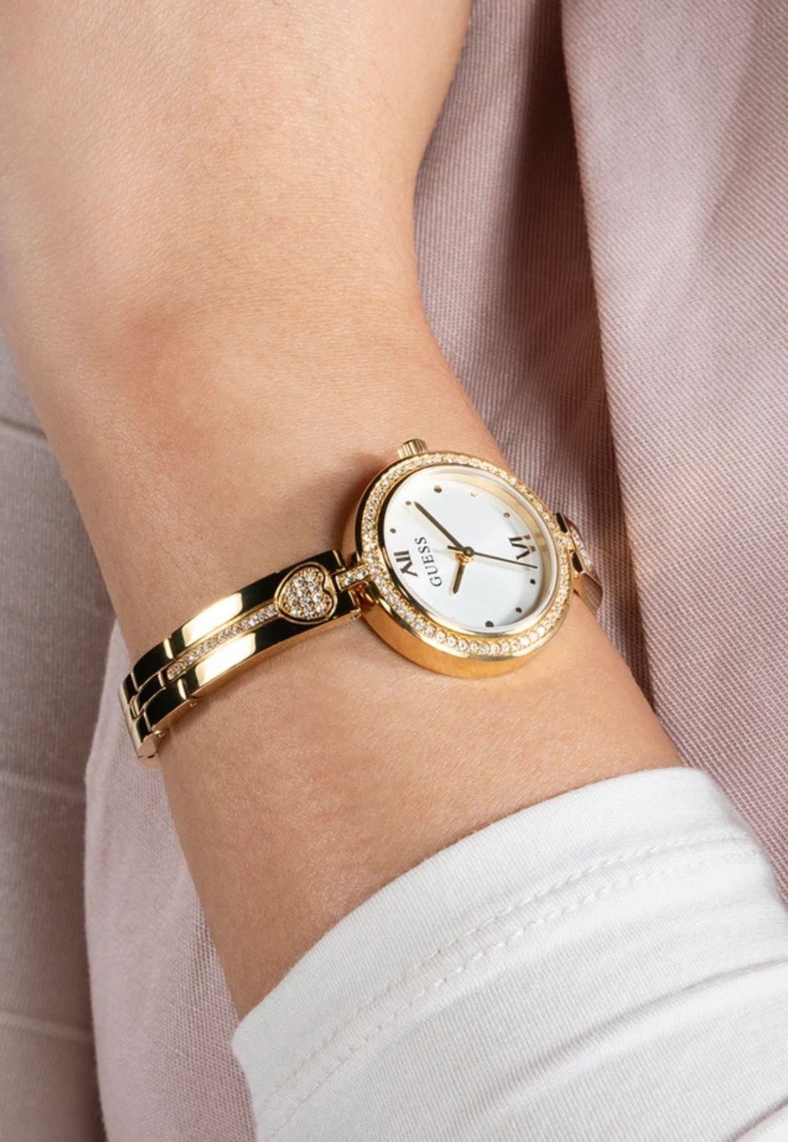 Vista 3 Relógio Guess Redondo Coração Cristal dourado Guess dourado