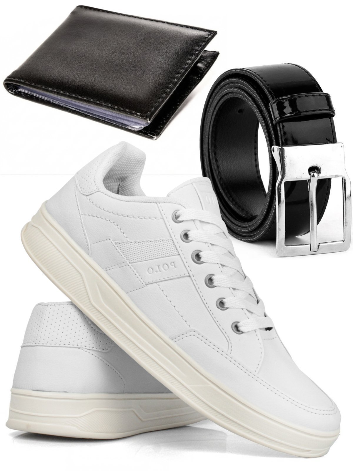 Kit Sapatênis Casual Masculino Branco Sapatofran Tênis Liso Sola Sneakers + Cinto e Carteira