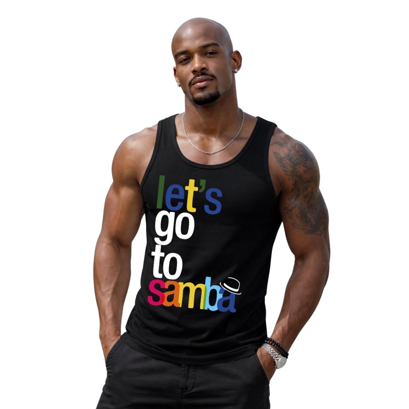 Camisa Regata Masculina de Algodão Camiseta Gola Redonda Estampada Lets