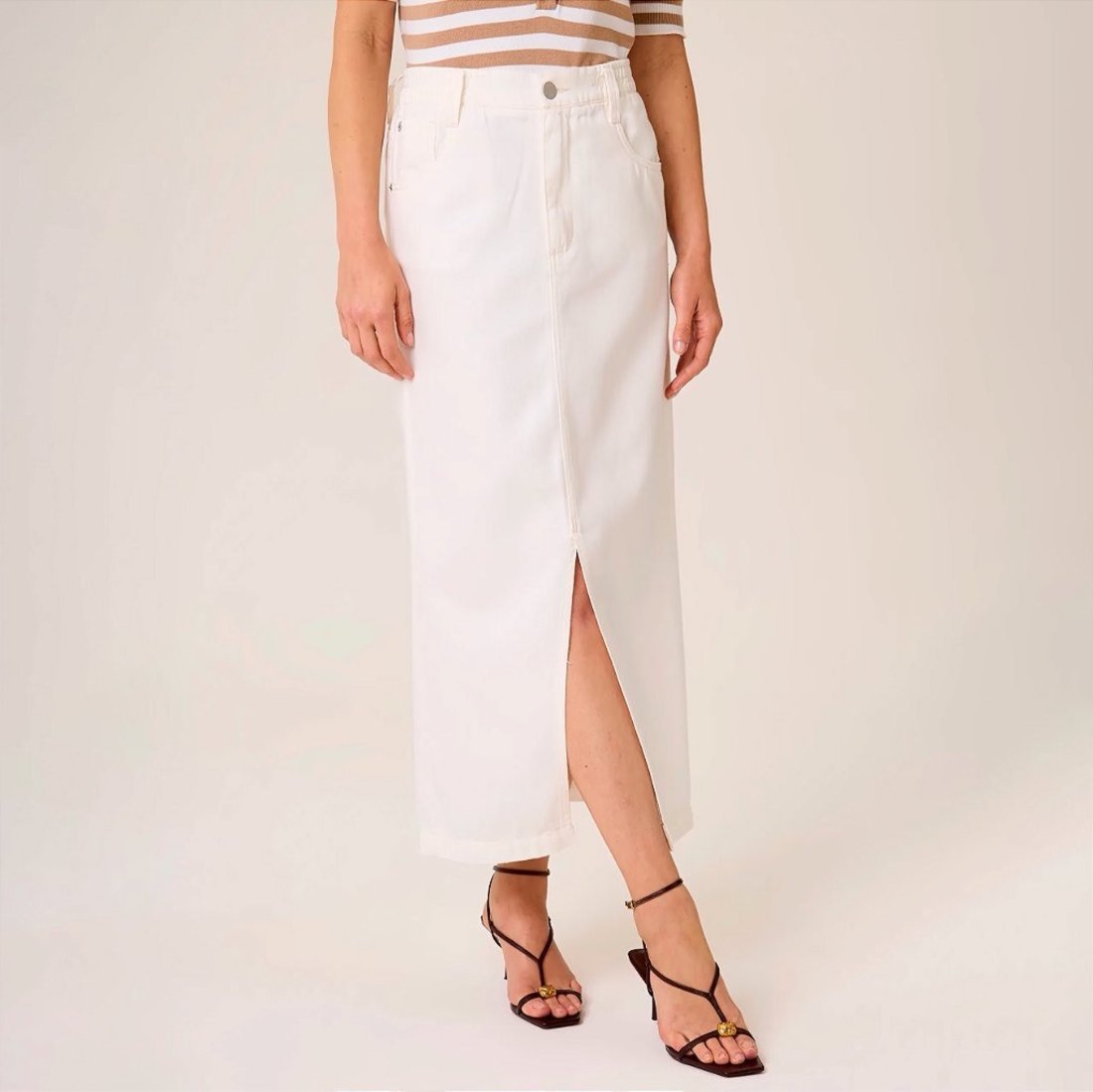 Vista 2 Saia Sarja Dudalina Liocel Cos Elastico Ve26 Feminino branco Dudalina branco