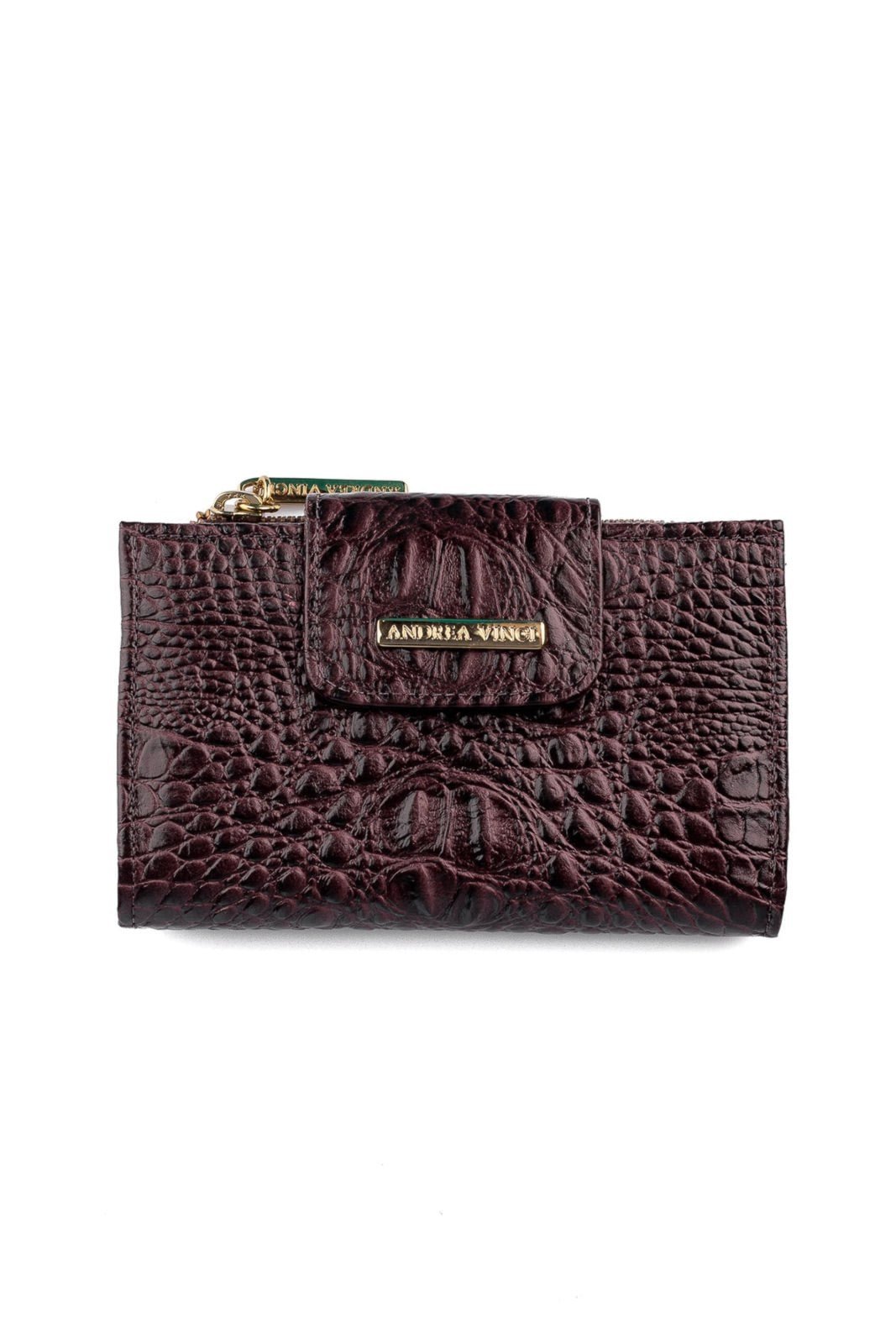 Vista 2 Carteira feminina de couro croco Lanna 10x15,5cm - Café Andrea Vinci vermelho Andrea Vinci vermelho
