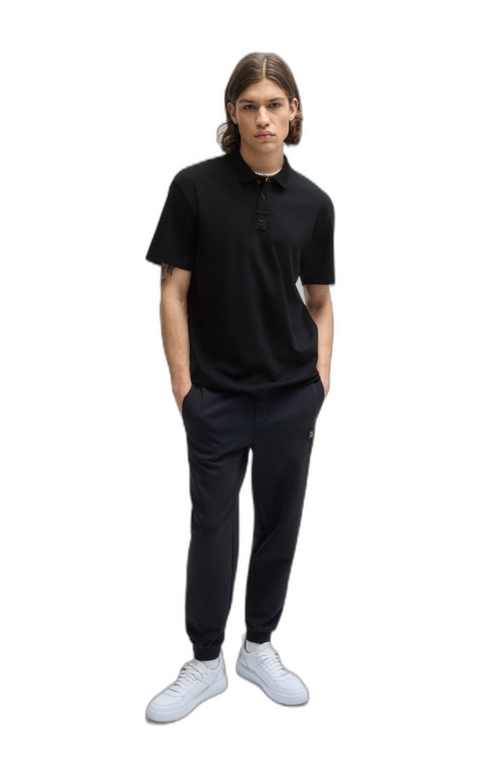 Vista 3 Camisa Polo De Algodão Interlock Com Logo Empilhado preto preto