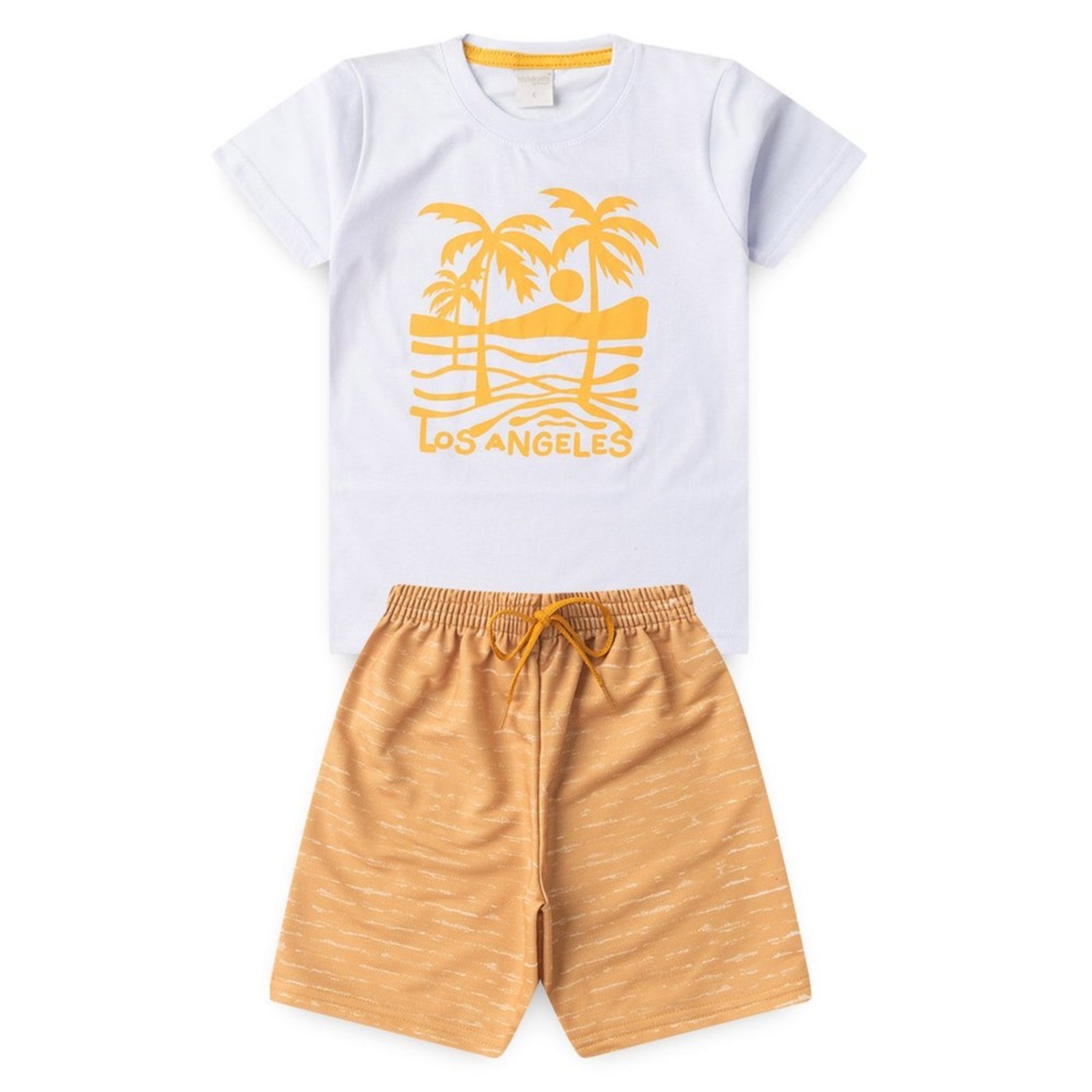 Infantil – Conjunto Molekada Verão Menino Branco Camiseta e Bermuda com Cadarço Los Angeles