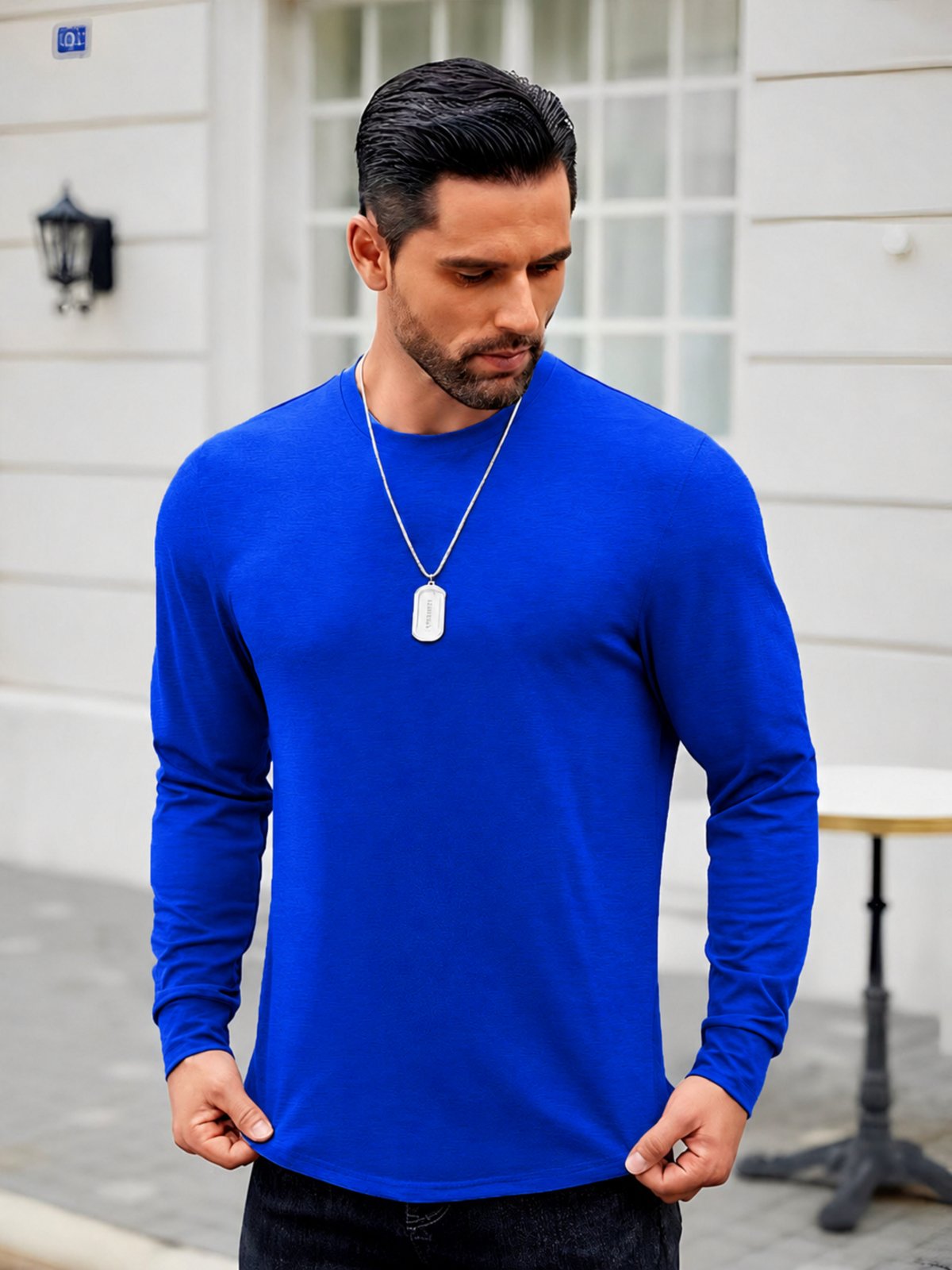Kit 3 Camisa Masculina Manga Longa Longline Oversized Swag Slim Fitness - Azul Royal