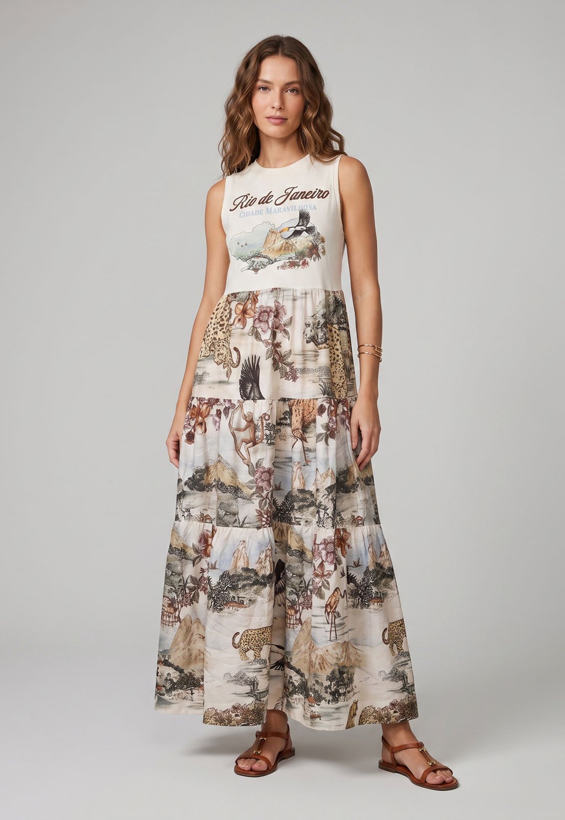 Vestido FARM Modelagem Fluida Off-White