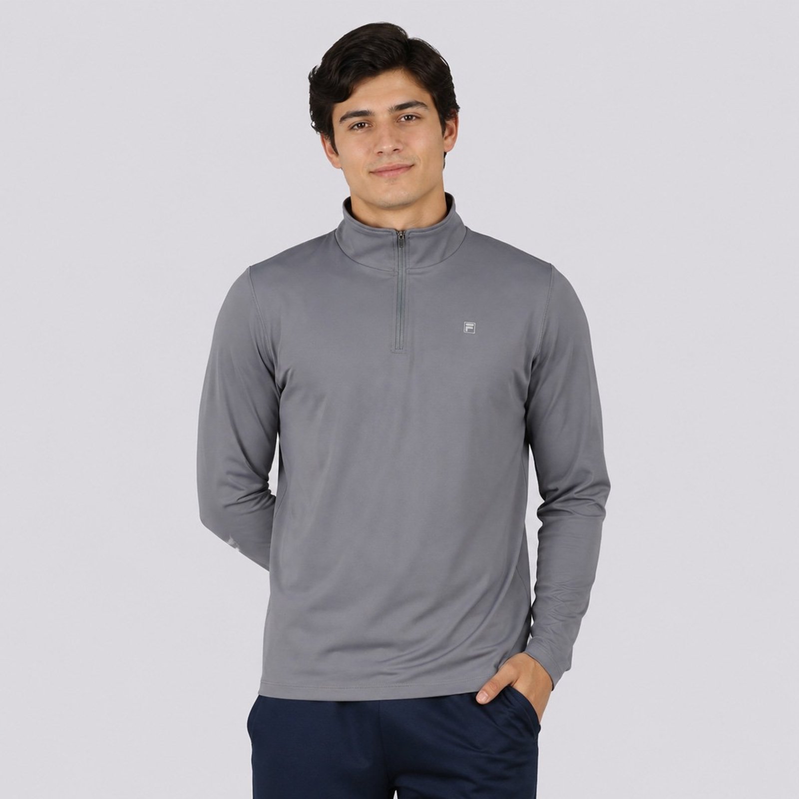 Camiseta Fila Half Ziper Life ML Cinza
