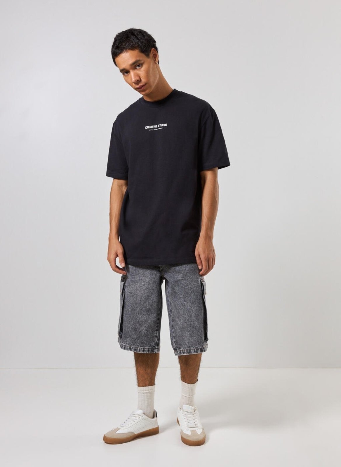 Jorts Jeans Cargo Cinza