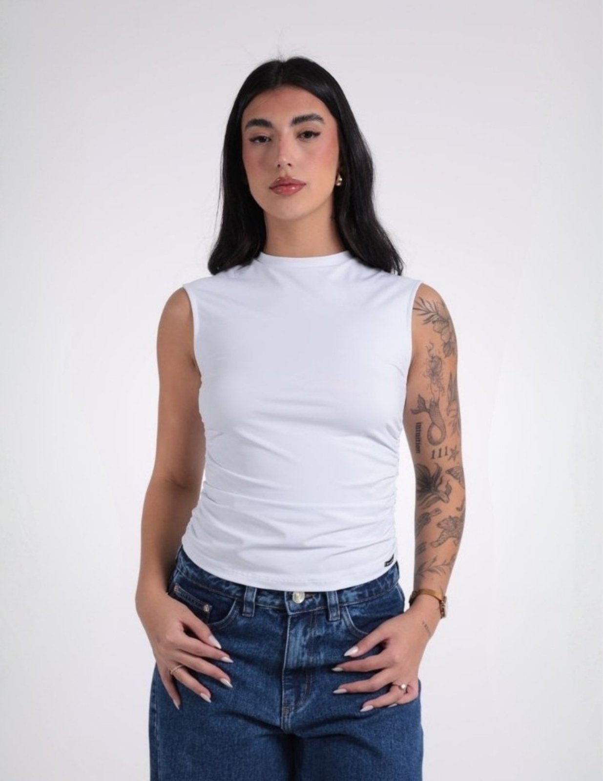 Blusa Feminina Regata Franzida Decote Redondo Revanche - BL.FEM.00257