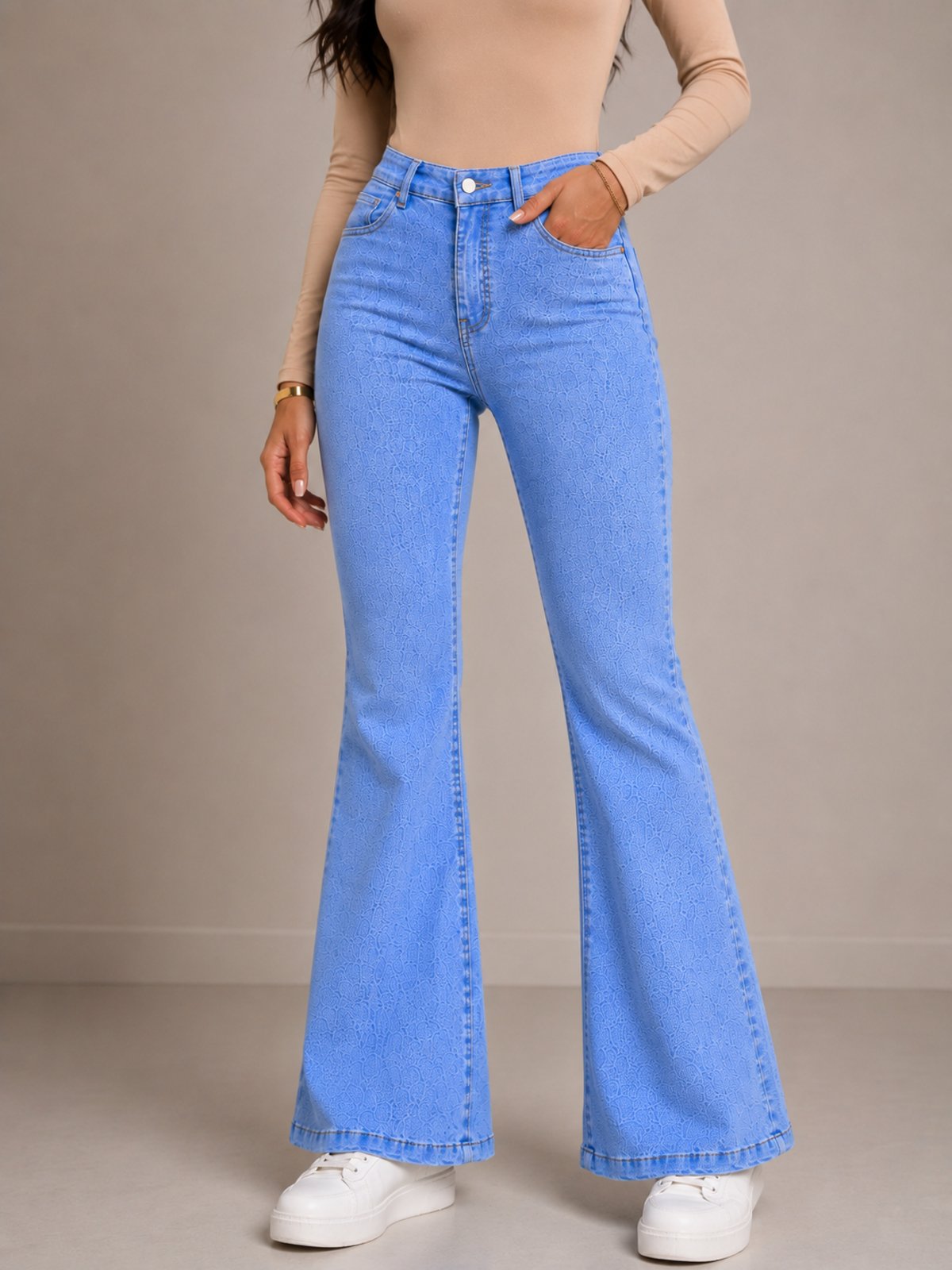 Calça Flare Feminina Mys Jeans Delavê Cintura Alta