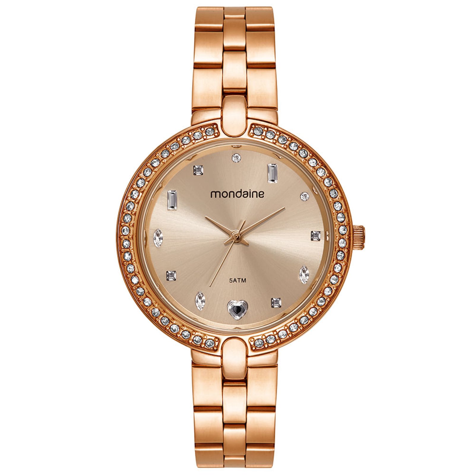 Relógio Feminino Mondaine Rose Cristais Pulseira Aço Mondaine