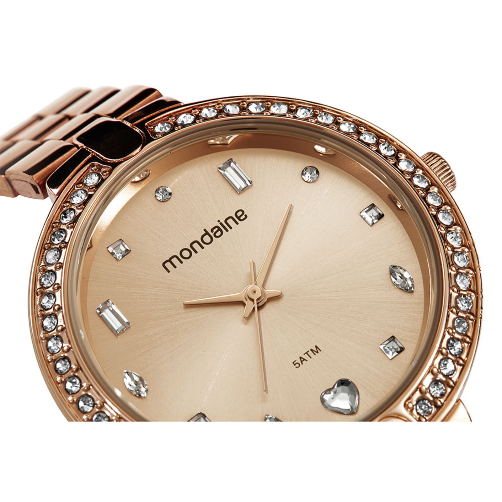 Vista 3 Relógio Feminino Mondaine Rose Cristais Pulseira Aço rosa rose Mondaine rosa rose