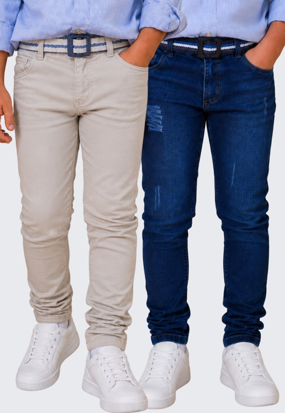 Infantil - Kit 2 Calça Jeans Menino Skinny Sarja Daze Modas Bege e Jeans Escuro