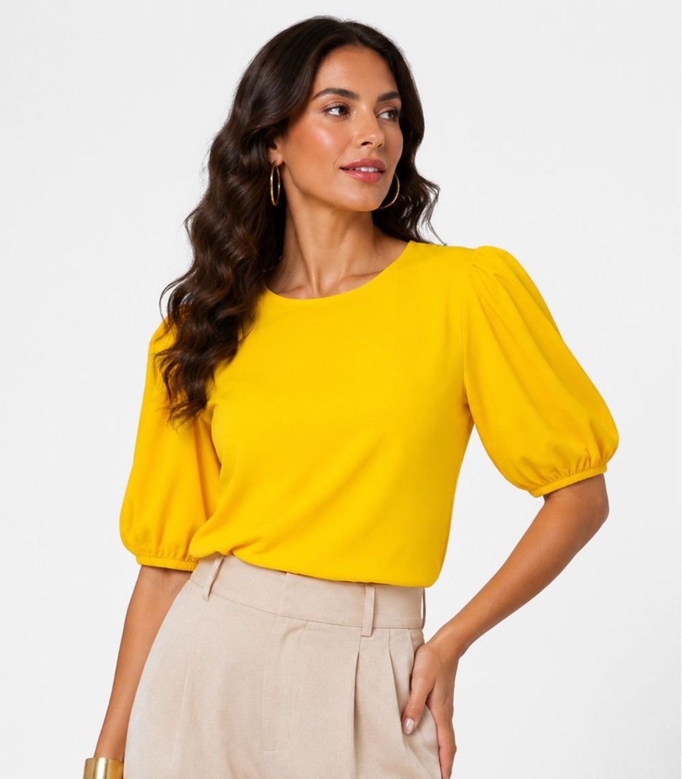 Blusa Feminina Com Manga Bufante Infinita Cor Amarelo