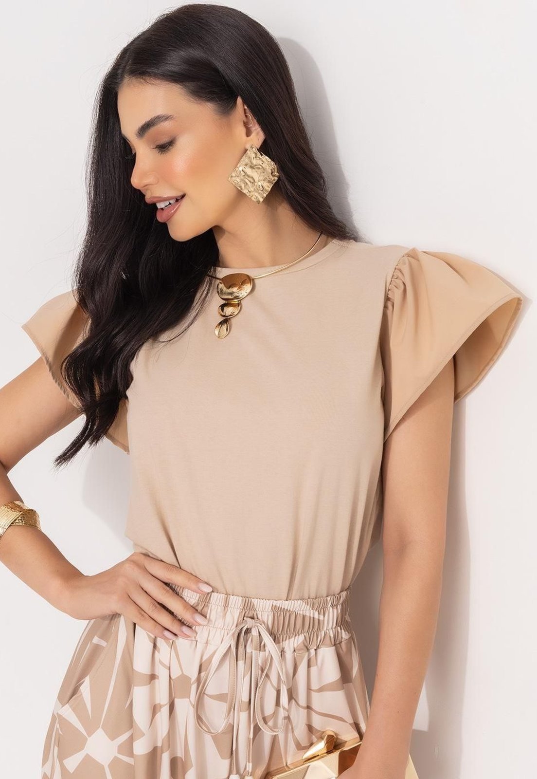 Blusa Em Malha De Algodão Bege Quintess