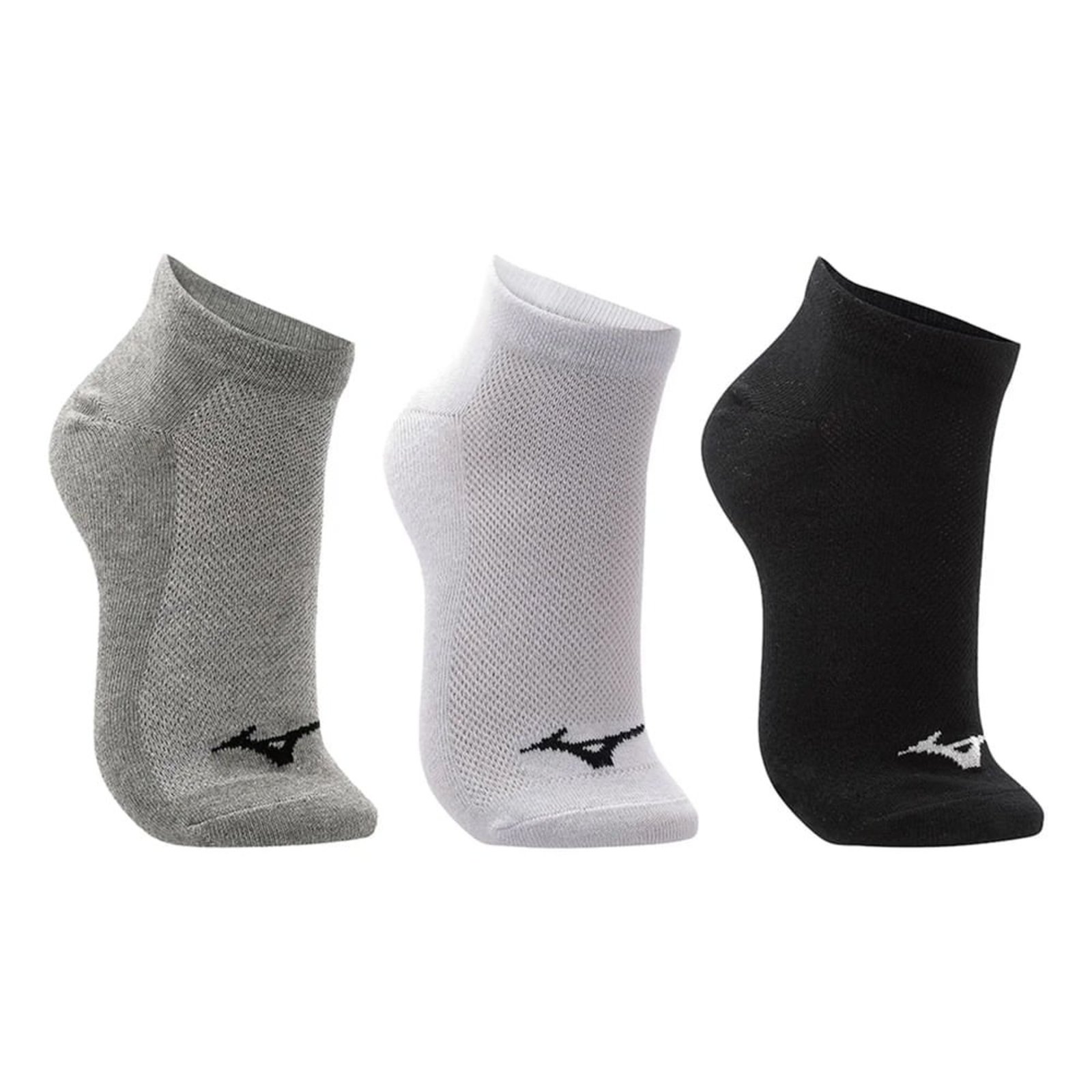 Kit 3 Pares de Meia Unissex Mizuno Sem Cano 39/44 Branco/preto/cinza