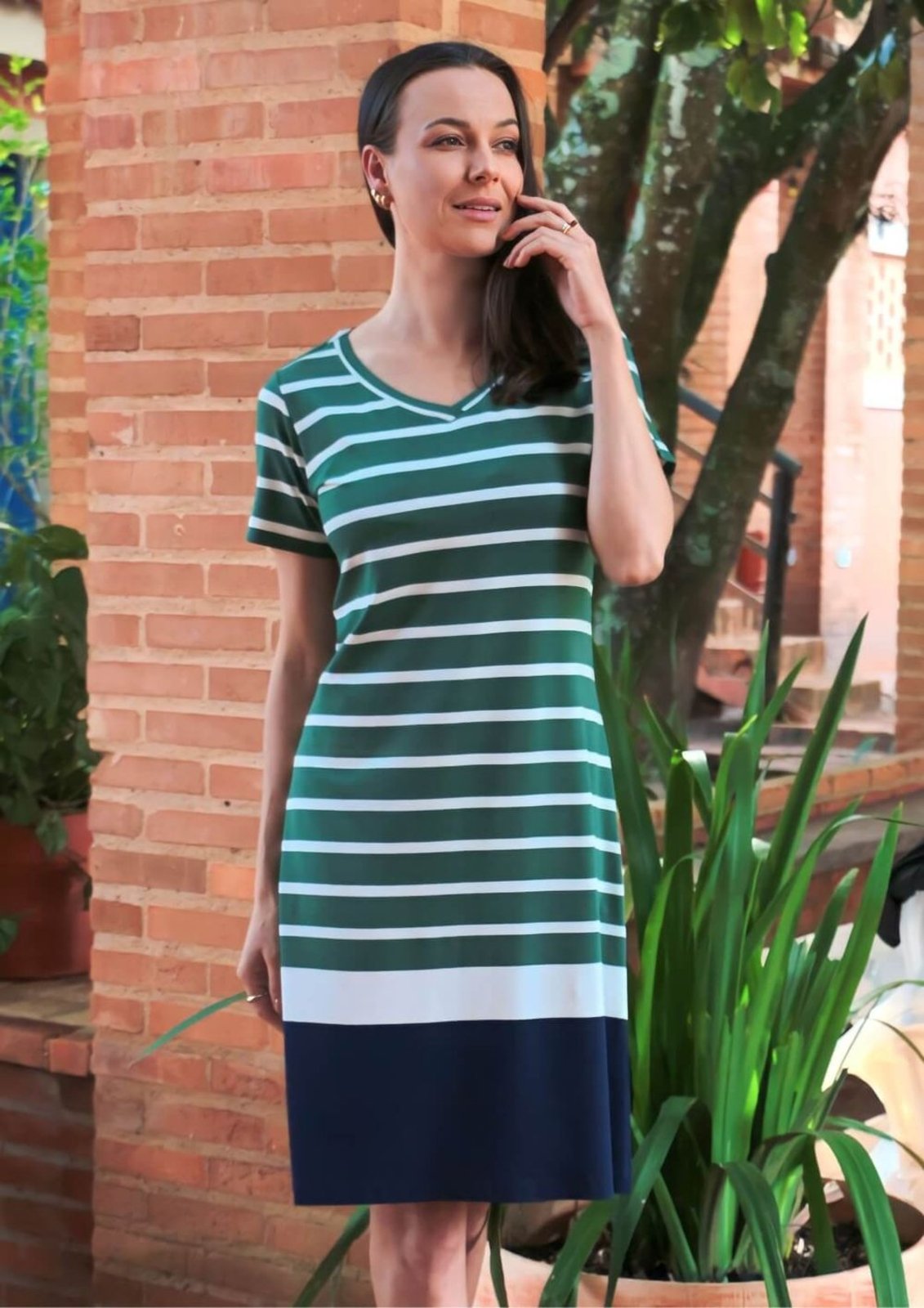 Vestido Pau a Pique Listrado Verde VERDE – GG Pau a Pique