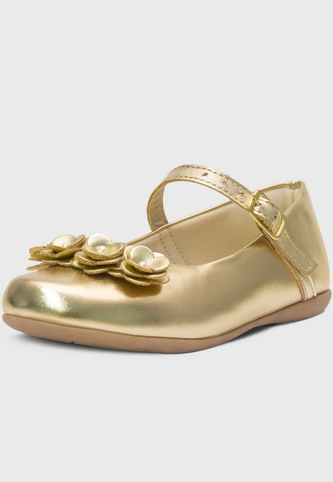 Infantil – Sapatilha Pópidí Menina Mini Flores Dourado