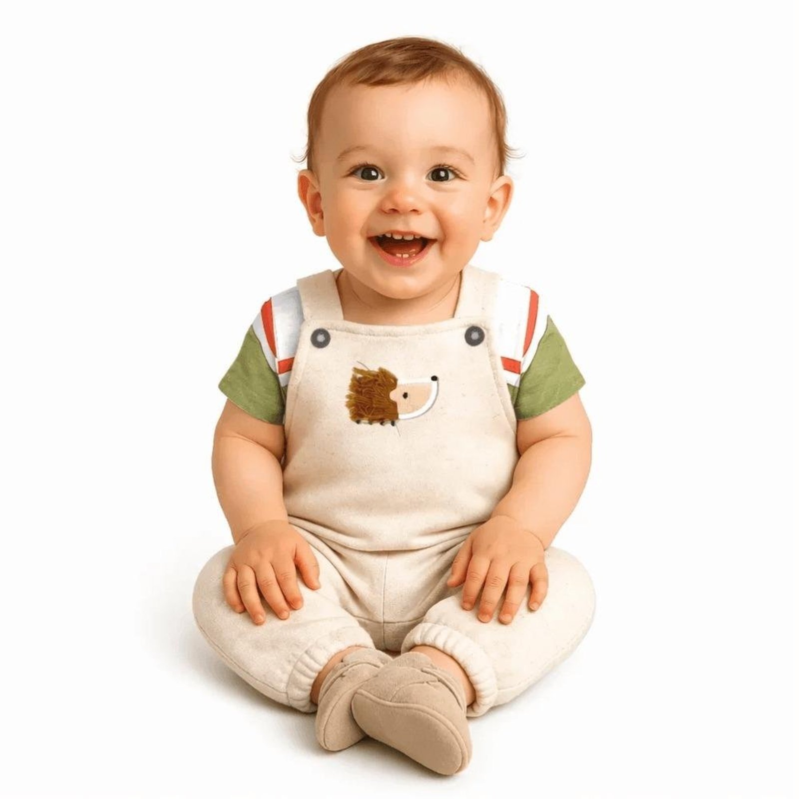 Infantil - Jardineira Menino Fofuxo Branco Alphabeto Cru
