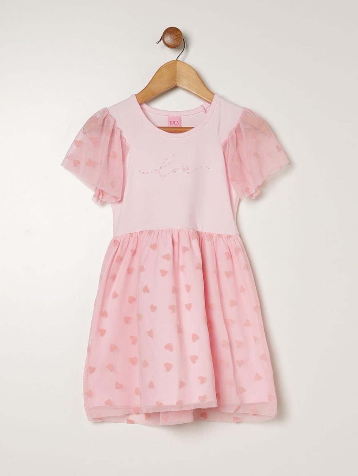 Vestido Cotton Com Tule Para Menina - ROSA