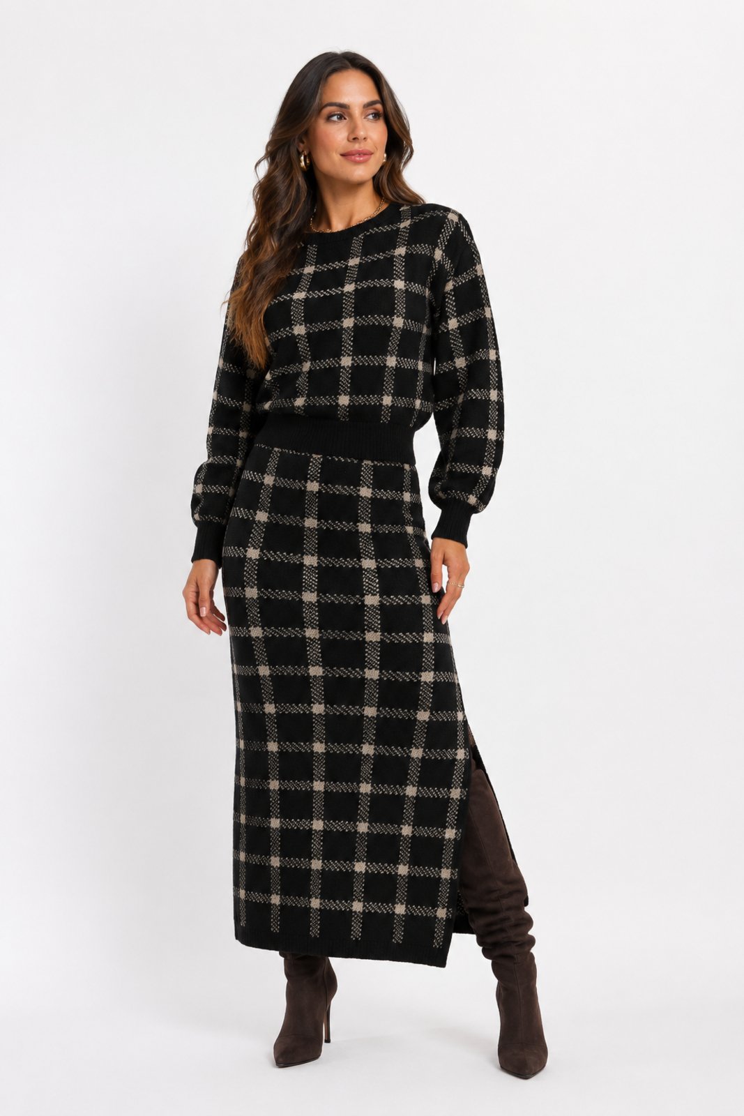 Conjunto Feminino D Bell Outlet Fashion Xadrez Preto
