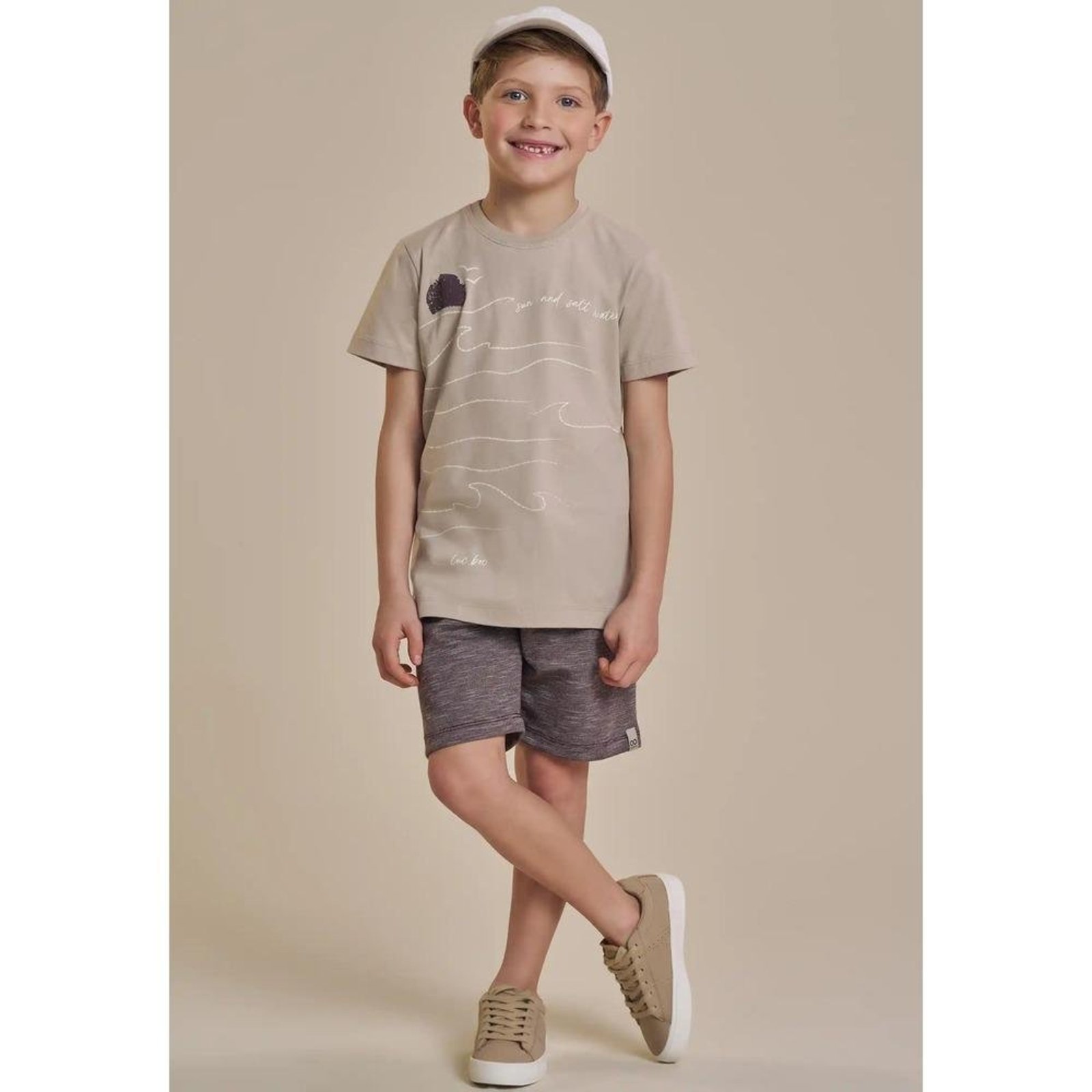 Infantil - Conjunto Sun Shorts Menino LucBoo 12 Bege