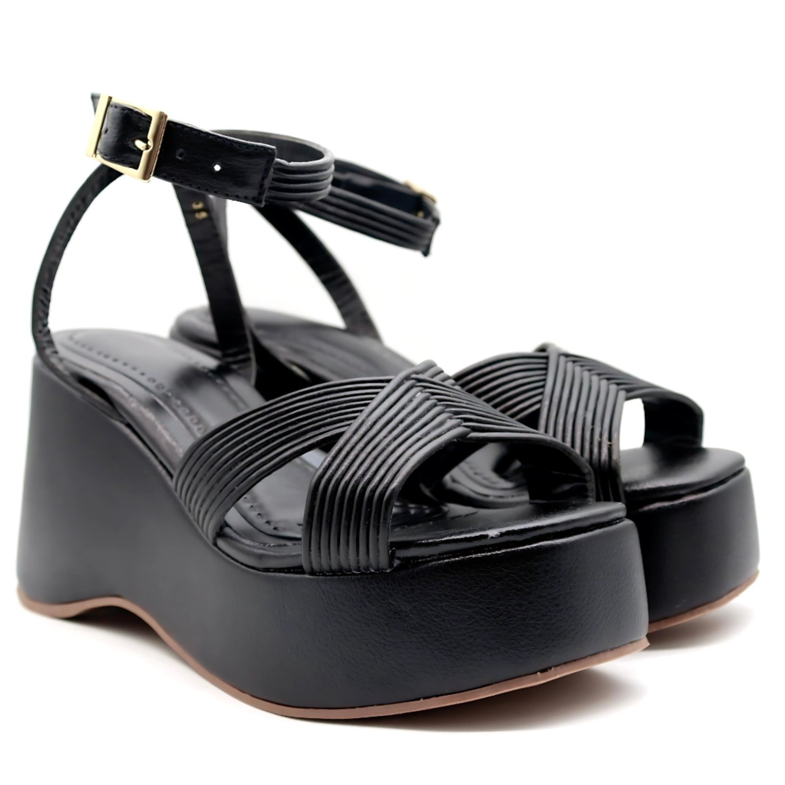 Sandália Plataforma Anabela Floter Preto 9000 Flor da Pele