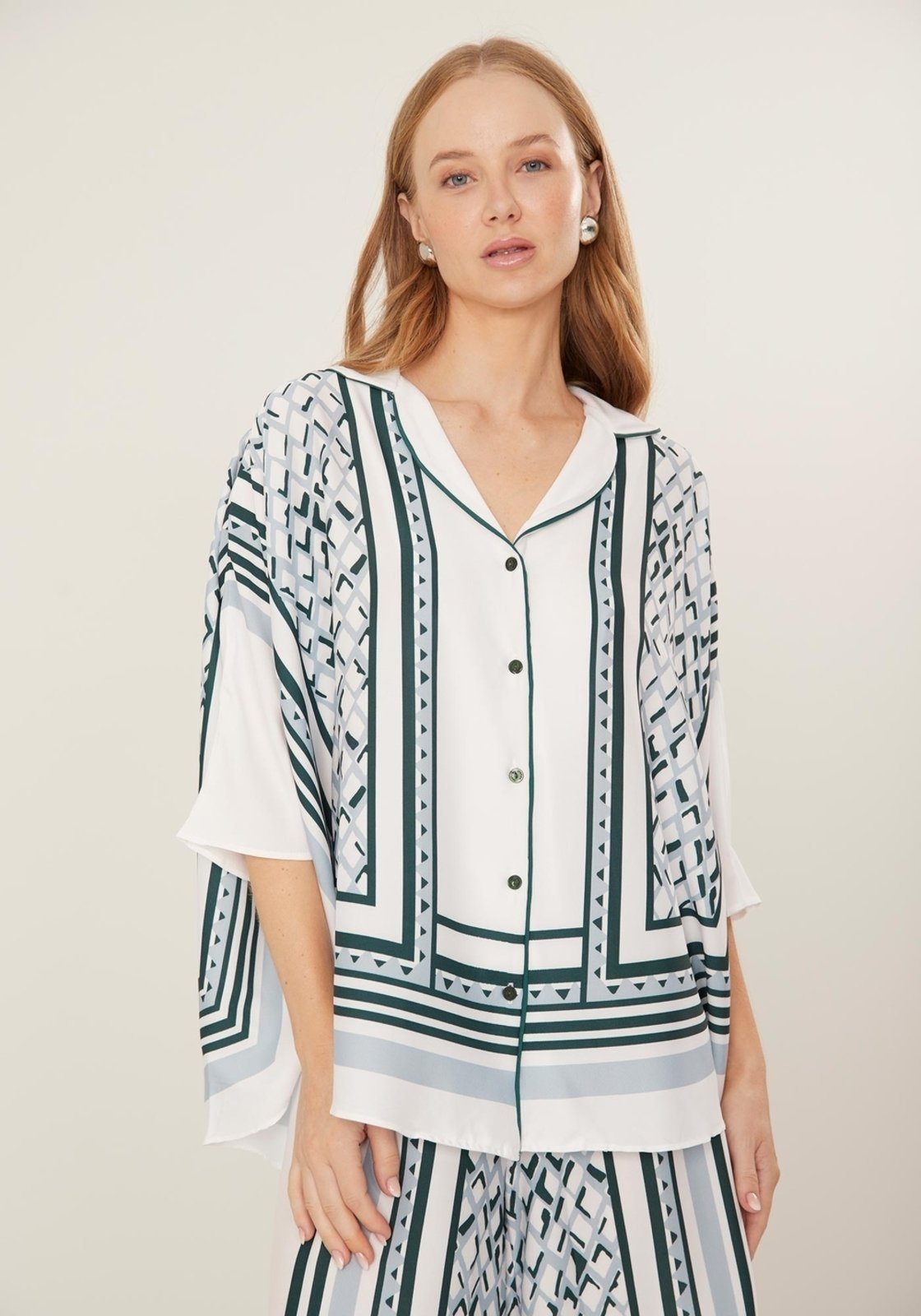 Camisa Estampada Overshirt Com Mangas 3/4