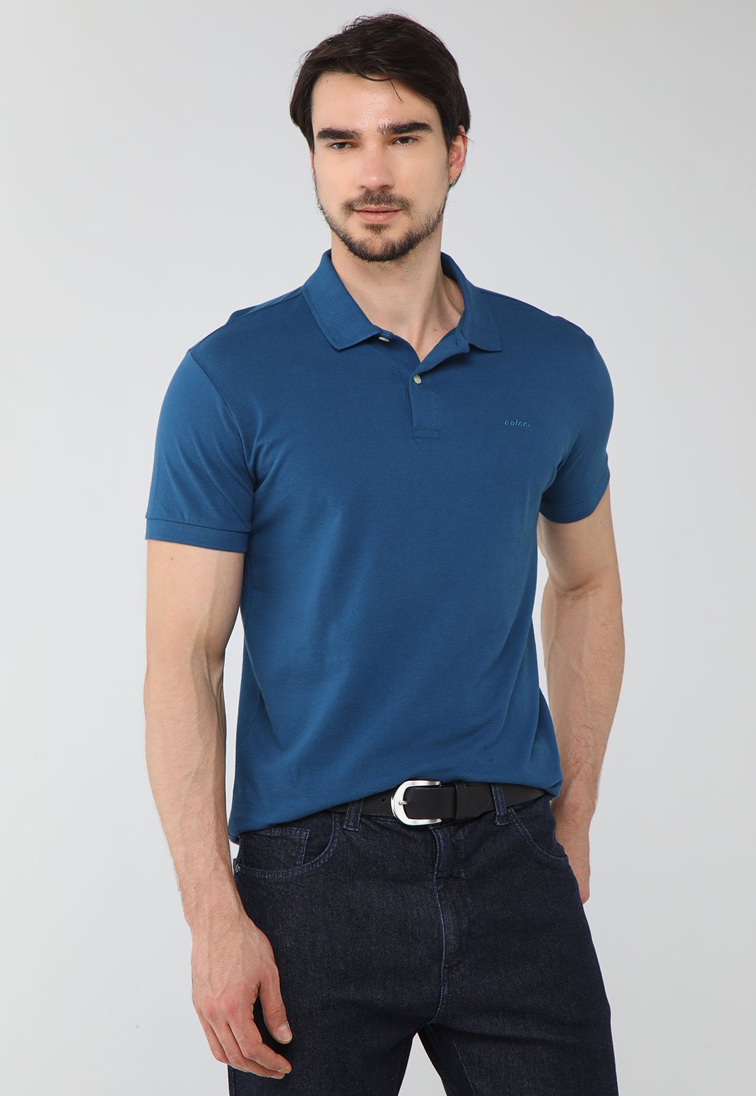 Polo Masculina Colcci Logo Bordado Azul