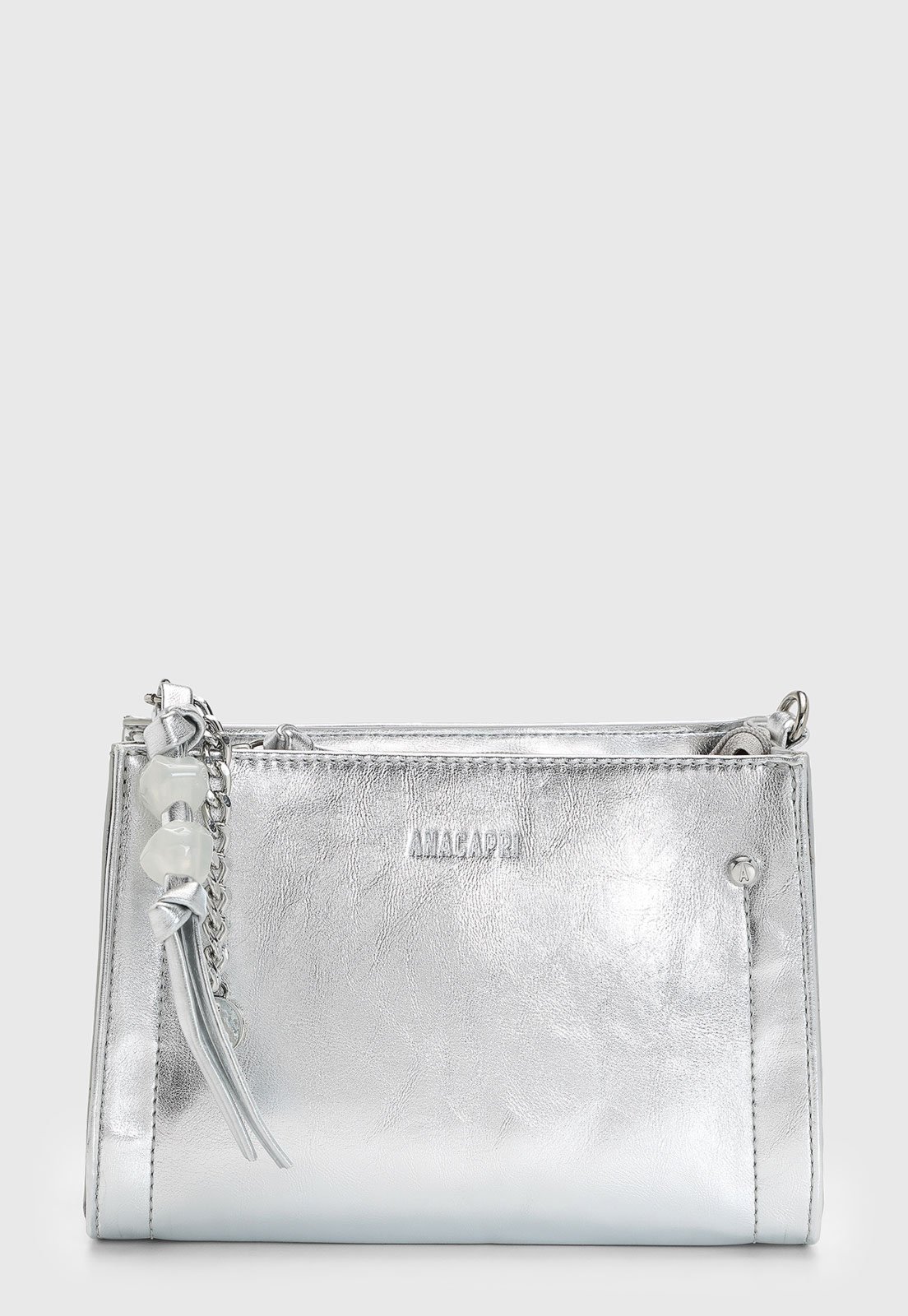 Vista 2 Bolsa Feminina Anacapri Média Detalhe Corrente Prata cinza Anacapri cinza